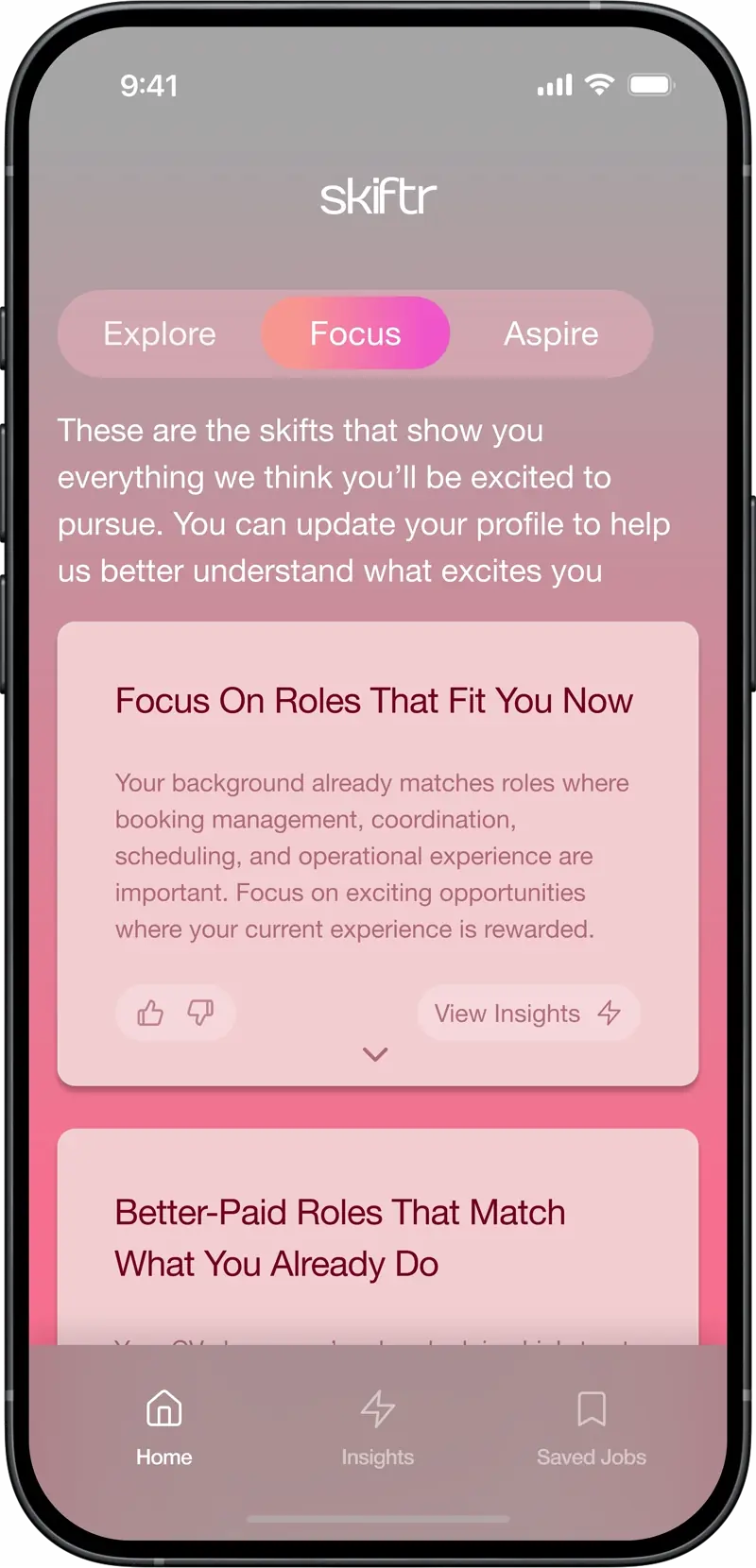 Career exploration options on mobile