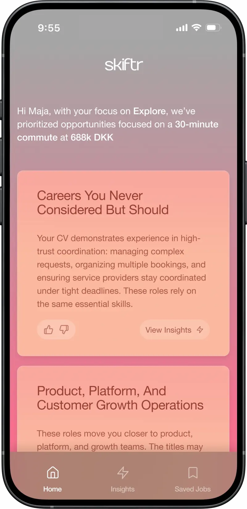 Career discovery interface on mobile