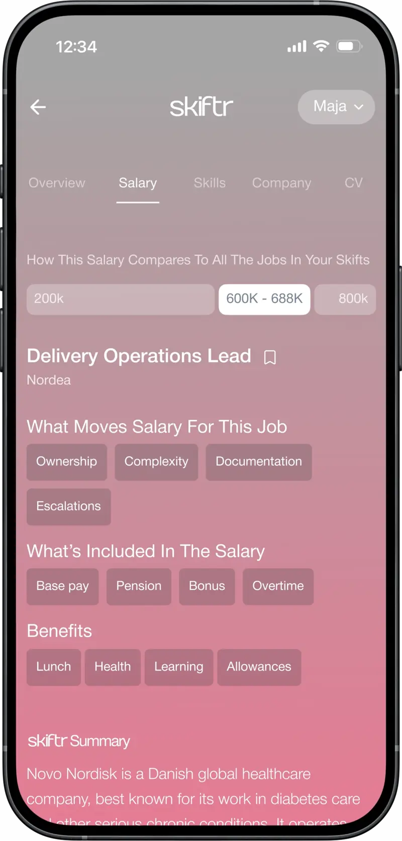 Salary breakdown on mobile